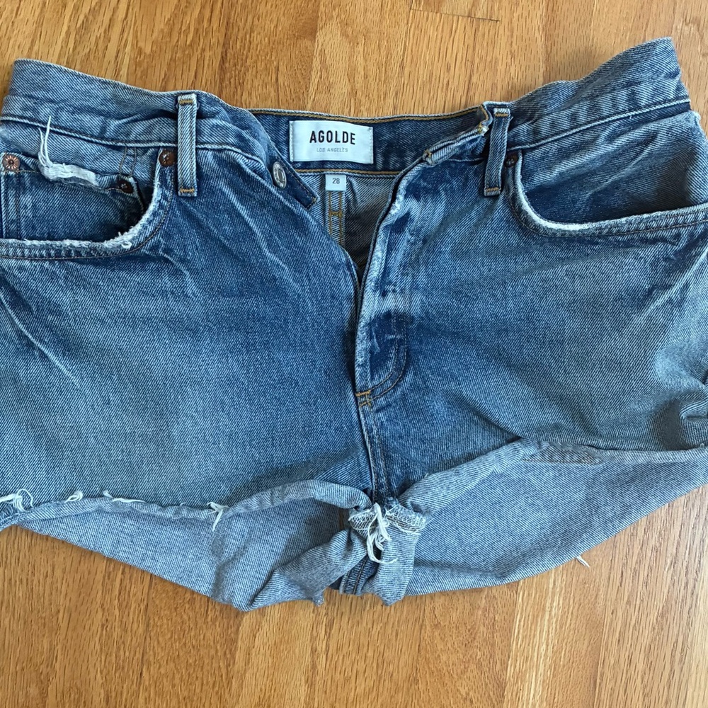 Agolde Parker Distressed Blue Denim Shorts